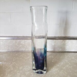 Jerpoint Glass Studio Ireland Art Glass Vase 11.5" Aqua Blue Purple